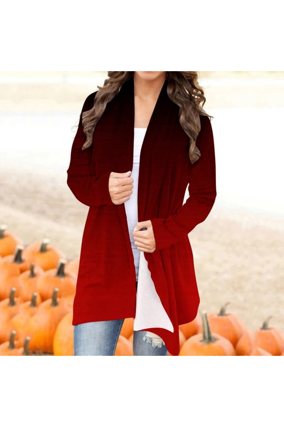 Lightweight Cardigans for Women 2023 Fashion,Open Front Long Sleeve Drape Cardigan Gradient Print Casual Kimono Flowy Hem Holiday Coats Fall Winter Mid-Length Thin Jacket