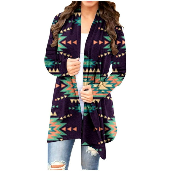 DDAPJ pyju Lightweight Cardigans for Women 2023 Fashion,Women's Mid-Length Ethnic Cardigan Casual Open Front Drape Cardigan Vintage Print Duster Outer Long Sleeve Holiday Coats