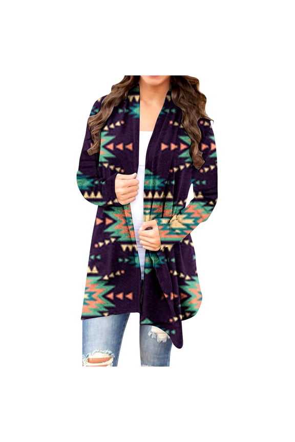 Lightweight Cardigans for Women 2023 Fashion,Women's Mid-Length Ethnic Cardigan Casual Open Front Drape Cardigan Vintage Print Duster Outer Long Sleeve Holiday Coats