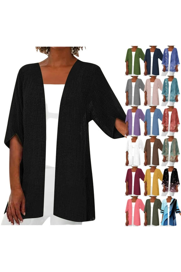 Lightweight Cardigans for Women Summer Casual Half Sleeve Kimono Plus Size Open Front Blouse Top Pink XXL