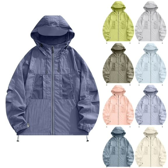 DDAPJ pyju Lightweight Rain Jacket for Women Waterproof Windbreaker Jackets Long Sleeve Zip Up Hooded Raincoat Outdoor Sports Cycling Jacket with Pockets White XXL