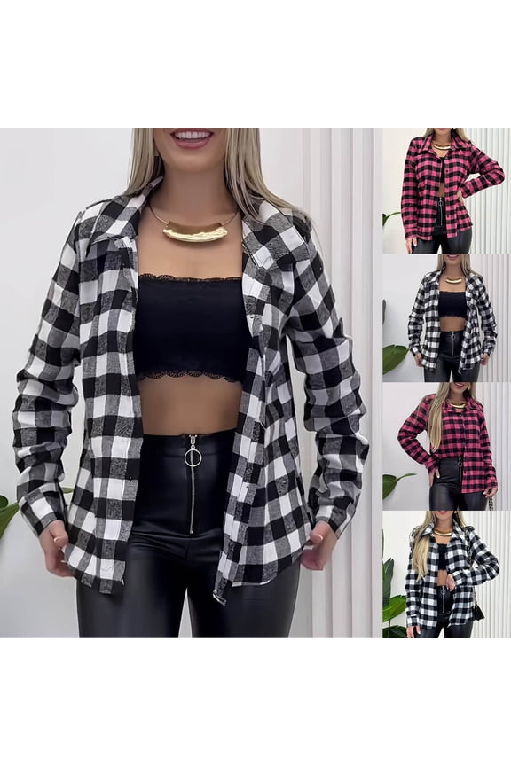 Lightweight Shackets for Women Plaid Shirts Jacket Collared Business Casual Tops Hot Pink M