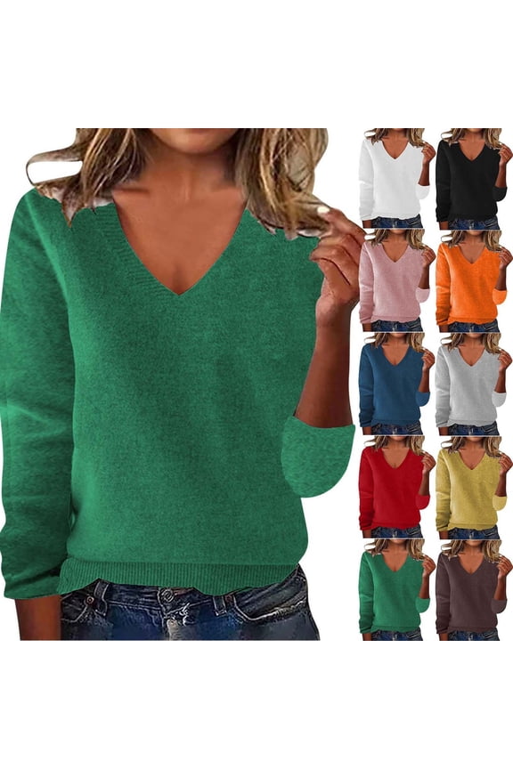 Lightweight Sweaters for Women Fall Winter V Neck Long Sleeve Casual Loose Pullover Sweater Soft Cozy Jumper Tops Pink XXXXL
