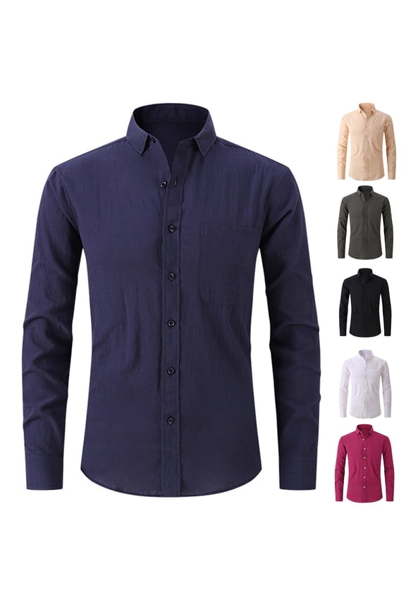 Linen Button Down Shirts for Men Regular Fit Long Sleeve Dress Shirt Breathable Suit Undershirt Hot Pink XL