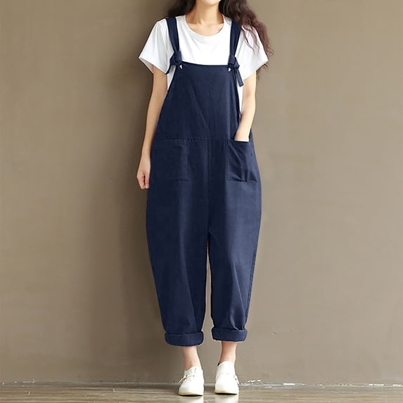 DDAPJ pyju Linen Jumpsuit Women Petite, Womens Fashion Summer Solid Casual Camis Sleeveless Suspender Jumpsuit