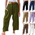 thumbnail image 1 of DDAPJ pyju Linen Pants for Women Wide Leg Palazzo Pants Drawstring Low Waist Harem Pants Casual Loose Lounge Trousers with Pockets Limited Time Sales Army Green XL, 1 of 7