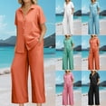 thumbnail image 1 of DDAPJ pyju Linen Sets for Women 2 Piece Summer Beach Outfits Collared Button Down Short Sleeve Shirts and Wide Leg Pants Matching Lounge Sets Ofertas de hoy Pink M, 1 of 9