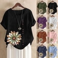thumbnail image 1 of DDAPJ pyju Linen Shirts for Women Crew Neck Short Sleeve Floral Printed Tee Shirts Plus Size Casual Summer Tops Lightweight Going Out Blouse Lightning Sales Today Black S, 1 of 5