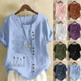 thumbnail image 1 of DDAPJ pyju Linen Tops for Women Plus Size Floral Print T Shirt Round Neck Short Sleeve Casual Dressy Blouse Boho Summer Tees Lightning Sales Today Coffee XXXL, 1 of 5