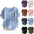 thumbnail image 1 of DDAPJ pyju Linen Tops for Women Short Sleeve Floral Print Tshirts Loose Fit Round Neck Casual Dressy Blouse on Sale Navy XL, 1 of 5