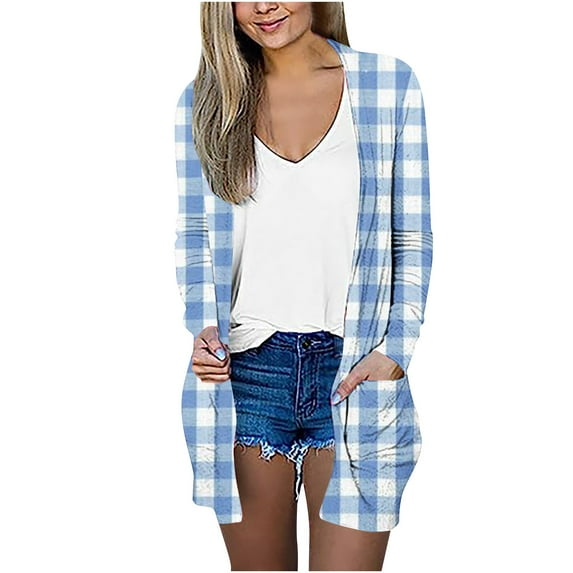 DDAPJ pyju Long Sleeve Cardigans with Pockets for Women,Open Front Shawl Collar Drape Cardigan Plaid Print Casual Kimono Tops Leightweight Comfy Holiday Coats Fall Fashion 2023