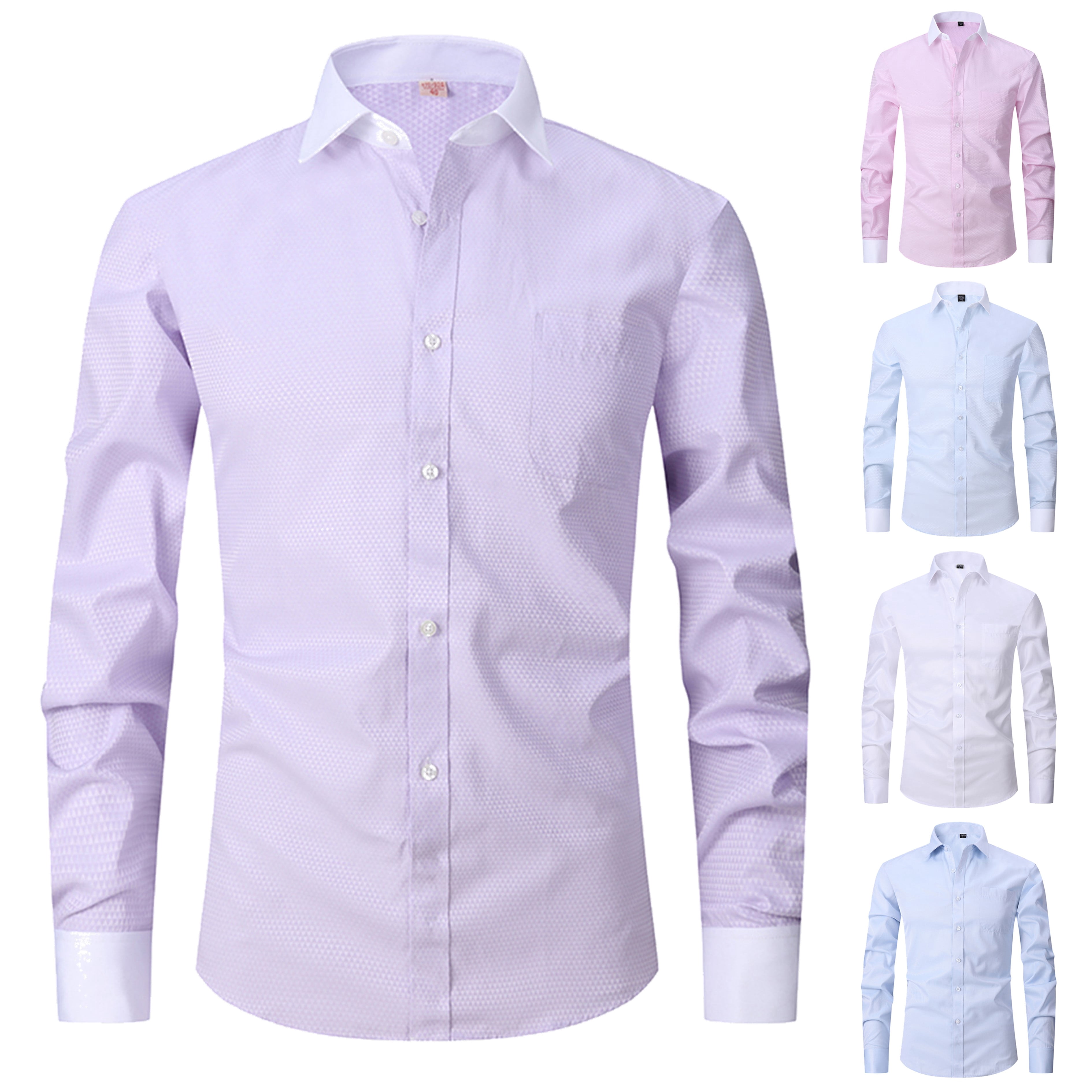 DDAPJ pyju Long Sleeve Dress Shirts for Men Business Casual Button Down ...