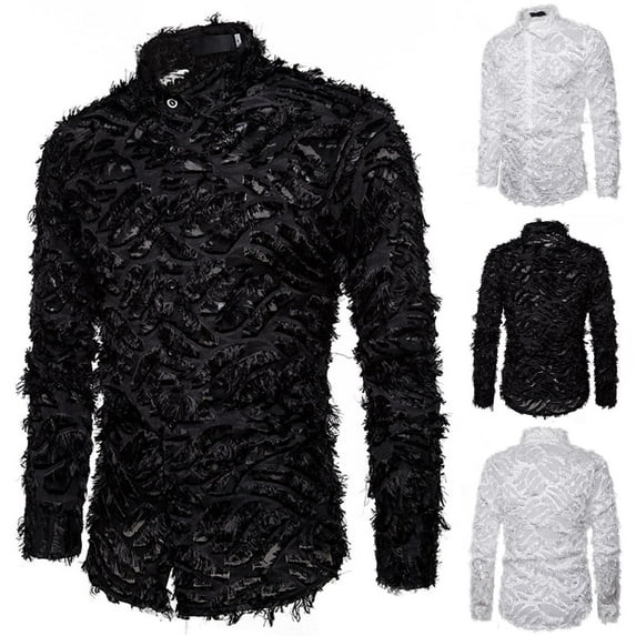 DDAPJ pyju Long Sleeve Dress Shirts for Men Nightclub Prom Shirt Wedding Party Shirts White XXL