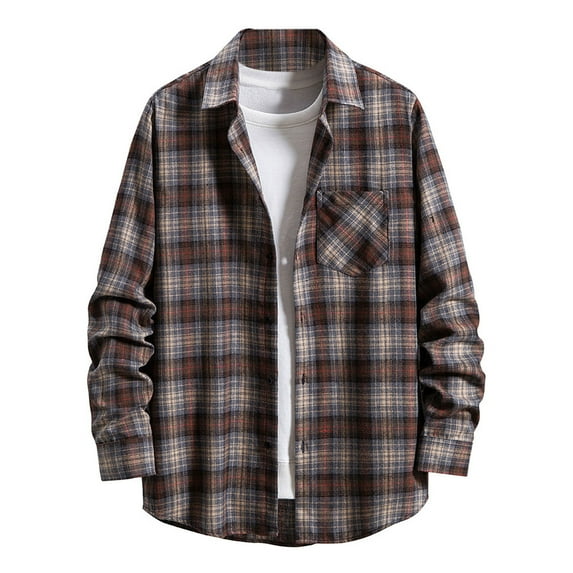 DDAPJ pyju Long Sleeve Flannel Shirt for Men Clearance Sales,Vintage Button Down Plaid Shirt Fall Winter Lightweight Open Front Shirt Jackets with Chest Pocket