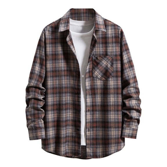 DDAPJ pyju Long Sleeve Flannel Shirt for Men Clearance Sales,Vintage Button Down Plaid Shirt Fall Winter Lightweight Open Front Shirt Jackets with Chest Pocket