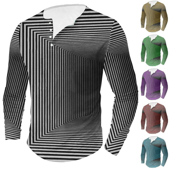 DDAPJ pyju Long Sleeve Henley Shirt for Men 3D Optical Illusion Print Button T-Shirts Novelty Tunnel Graphic Tees Big and Tall Casual Hipster Tee Tops Clearance Sale Army Green XL