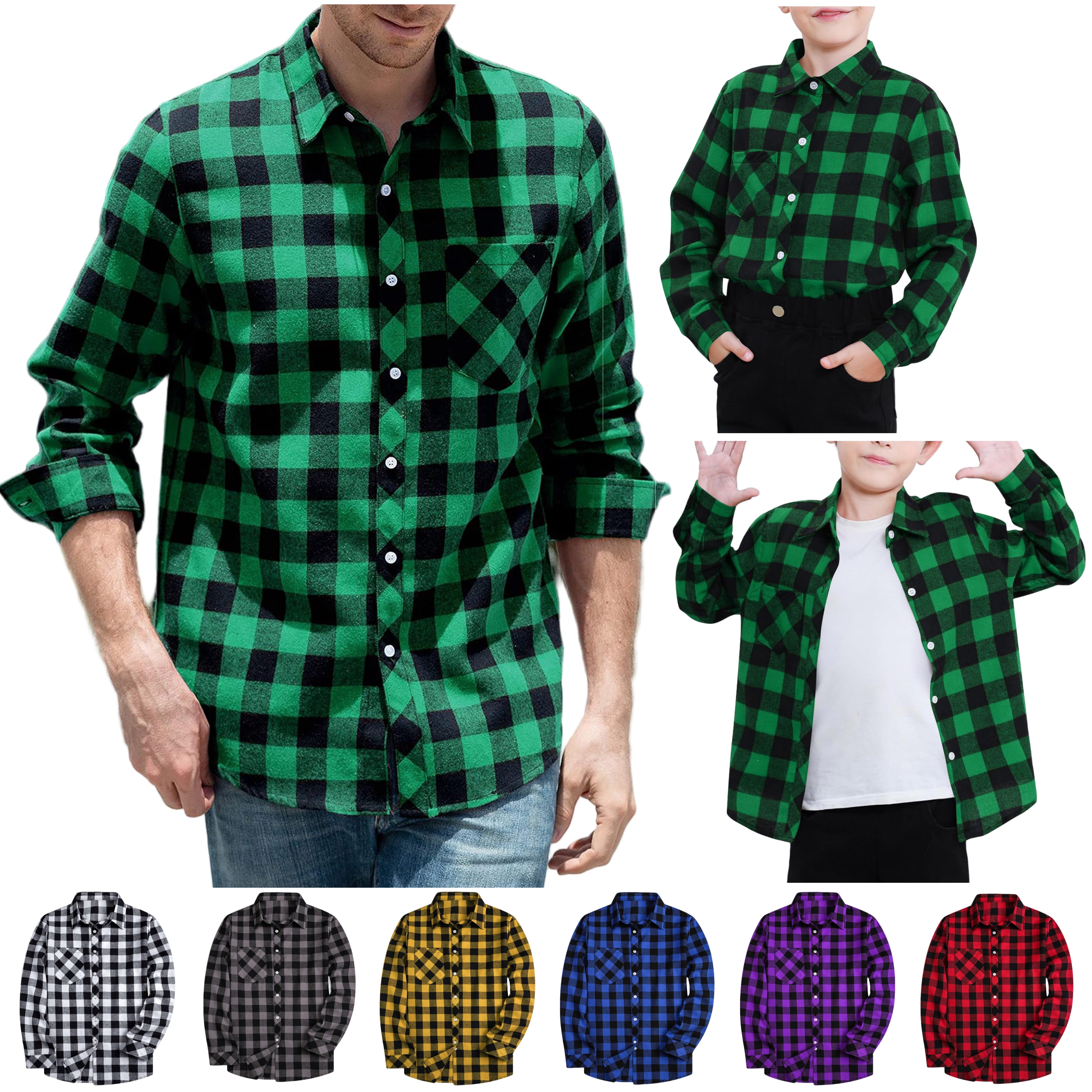 DDAPJ pyju Long Sleeve Shirts for Men Boys Plaid Button Down Shirt ...