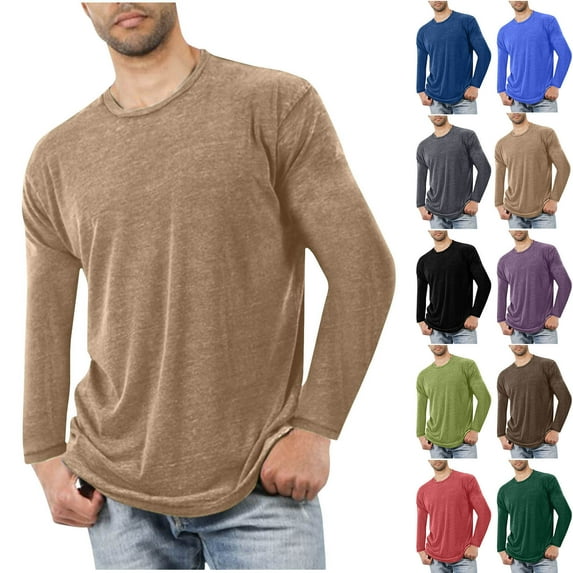 DDAPJ pyju Long Sleeve Shirts for Men Lightweight Stretch Workout Crewneck T Shirts Solid Basic Cotton Blend Raglan Tees Army Green L