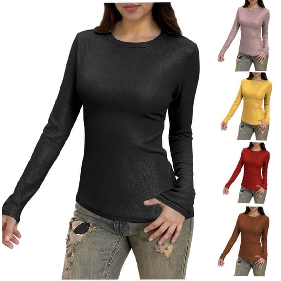 DDAPJ pyju Long Sleeve Shirts for Women Fall Spring Y2k Clothes Casual Basic Base Layer Tees Tops Yellow M