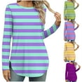 thumbnail image 1 of DDAPJ pyju Long Sleeve Striped Shirts for Women Fall Trendy Casual Blouses Loose Fit Crewneck Tunic Tops for Leggings Ofertas Hoy Liquidación Green S, 1 of 8
