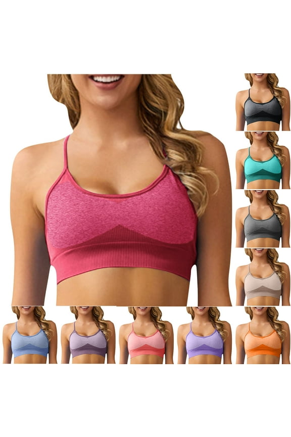 Longline Sports Bras for Women Wireless Ribbed Camisole Workout Yoga Crop Top Strappy Cross Back Padded Gym Bras on Sale Wine M
