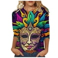 thumbnail image 1 of DDAPJ pyju Mardi Gras Blouses for Women 3/4 Sleeve Mask Graphic Tees New Orleans Carnival Party Tee Shirts Loose Fit Crewneck Tunic Tops Lightning Deals of Today Multicolor XXXL, 1 of 5
