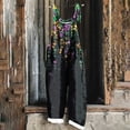 thumbnail image 1 of DDAPJ pyju Mardi Gras Jumpsuits for Women 2024 Carnival Themed Sequin Mask Print One Piece Rompers Casual Loose Spaghetti Straps Jumpsuit Parade Party Overalls with Pockets on Sale Black M, 1 of 5