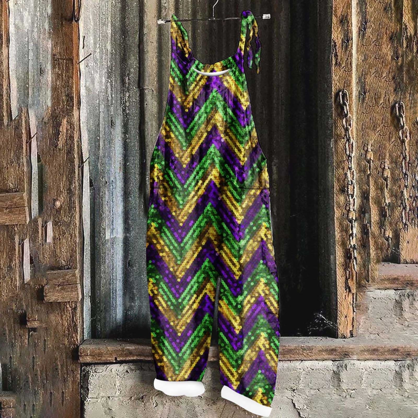 mardi gras bib overalls