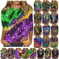 DDAPJ pyju Mardi Gras Shirt for Women 3/4 Length Sleeve Crewneck
