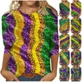 thumbnail image 1 of DDAPJ pyju Mardi Gras Shirts for Women 3/4 Length Sleeve Carnival Tops Dressy Casual Crew Neck Blouses Parade Party T Shirt Multicolor XXL, 1 of 5