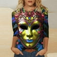 thumbnail image 1 of DDAPJ pyju Mask Graphic Tees for Women Mardi Gras 3/4 Sleeve Shirts Novelty 3D Printed Party Blouses Tuesday Carnival Themed T-shirt Loose Fit Round Neck Tee Tops Multicolor L, 1 of 5
