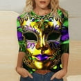 thumbnail image 1 of DDAPJ pyju Mask Graphic Tees for Women Mardi Gras 3/4 Sleeve Shirts Novelty 3D Printed Party Blouses Tuesday Carnival Themed T-shirt Loose Fit Round Neck Tee Tops Multicolor L, 1 of 5