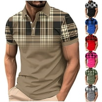 DDAPJ pyju Men Big and Tall Polos Shirt Short Sleeve Plaid Print Collared Tshirt Regular Fit Casual Golf Shirt Lightweight Business Office Tops Holiday Sales Khaki L