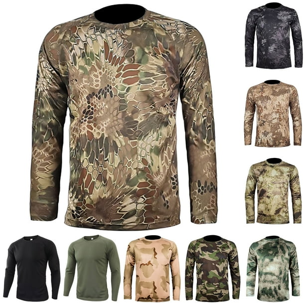 DDAPJ pyju Men Camo T-Shirt Quick Dry Lightweight Performance Tee UV Sun Protection Long Sleeve Crewneck Tee Tops for Hiking Fishing Camping Hunting Clearance Sale Beige XXXL