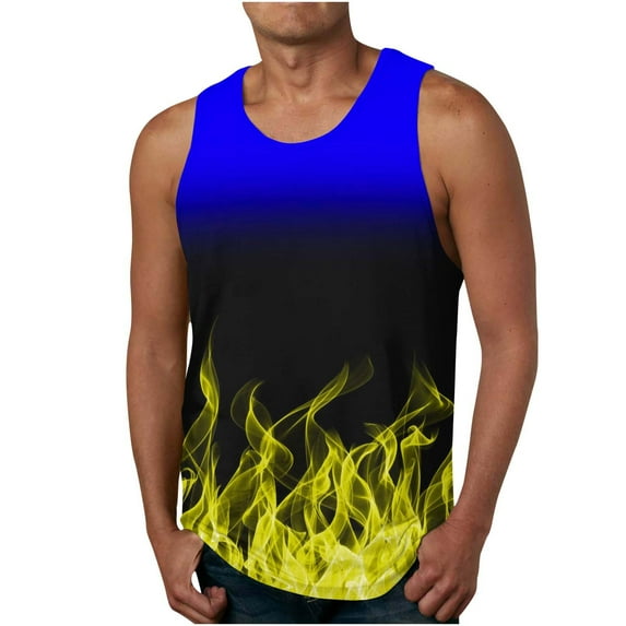 DDAPJ pyju Men Flame Print Tank Tops,Men's 3D Tank Tops Summer Casual Novelty Sleeveless Shirt Cool Design Gradient Colorful Flame Graphics Top Tees Shirt 2024 Big and Tall