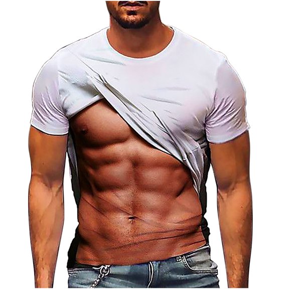 DDAPJ pyju Men Funny Muscle Tee Shirt 2025 ,Short Sleeve Casual T-shirt 3D Creative Print Crewneck Novelty Graphic Tees