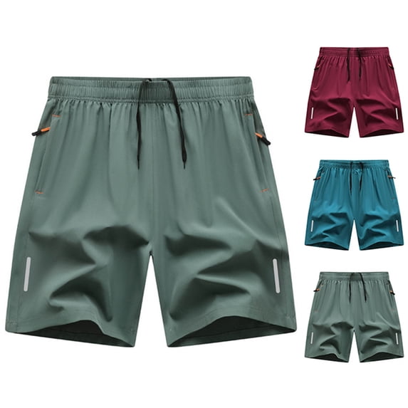 DDAPJ pyju Men Ice Silk Athletic Shorts with Zipper Pockets, Quick Dry Stretch Cooling Summer Workout Shorts, Drawstring Waist Running Shorts Red M