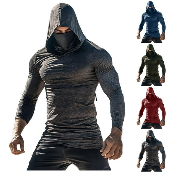 DDAPJ pyju Men' Performance Fishing Hoodie Shirt UPF 50  Sun Protection Long Sleeve UV SPF T-Shirts Rash Guard with Face Mask Wine XXL