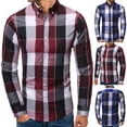 thumbnail image 1 of DDAPJ pyju Men Plaid Cotton Shirt Slim Fit Long Sleeve Button Down Dress Shirts Casual Business Shirt Lightweight Gingham Shirts Red M, 1 of 6