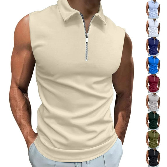DDAPJ pyju Men Polo Tank Tops Big and Tall Quarter Zip Golf Shirt Solid Casual Summer Tank Tops Liquidación Rebajas Hoy Black XXXXL