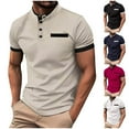 thumbnail image 1 of DDAPJ pyju Men Waffle Henley Shirt Business Casual Short Sleeve 3 Button T-shirt Contrast Color Collarless Golf Shirt with Pocket Limited Time Sales Wine XL, 1 of 6