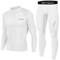 thumbnail image 1 of DDAPJ pyju Men Workout 2 Piece Set Compression Shirt Pants Long Sleeve Sports Suits Quick Dry Moisture-Wicking Tight Base Layer for Jogging Gym Basketball White M, 1 of 7