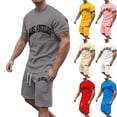 thumbnail image 1 of DDAPJ pyju Men's 2 Piece Outfits Los Angeles Letter Graphic Short Sleeve Crewneck T-Shirt and Drawstring Shorts Set Summer Casual Tracksuits with Pockets Yellow XXL, 1 of 4