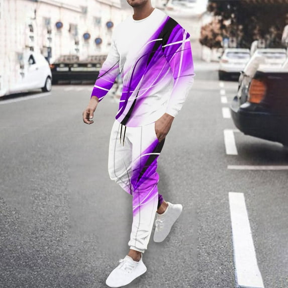 DDAPJ pyju Men's 2 Piece Sweatsuit Novelty 3D Print Casual Tracksuits Long Sleeve Crewneck Pullover Top Drawstring Waist Pants Loose Comfy Jogger Set 2024 Fashion Street Outfits Purple L