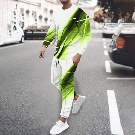 DDAPJ pyju Men's 2 Piece Sweatsuit Novelty 3D Print Casual Tracksuits Long Sleeve Crewneck Pullover Top Drawstring Waist Pants Loose Comfy Jogger Set 2024 Fashion Street Outfits Green XL