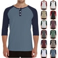 thumbnail image 1 of DDAPJ pyju Men's 3/4 Sleeve Raglan Baseball T-Shirts Trendy Casual Henley Shirts Lightweight 3 Button Tee Tops Blue XL, 1 of 6