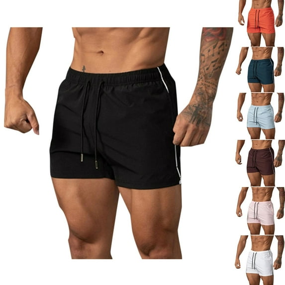 DDAPJ pyju Men's 3" Inseam Workout Shorts Breathable Drawstring Elastic Waist Gym Athletic Shorts Lightweight Bodybuilding Training Short Pants with Pockets Pink XL