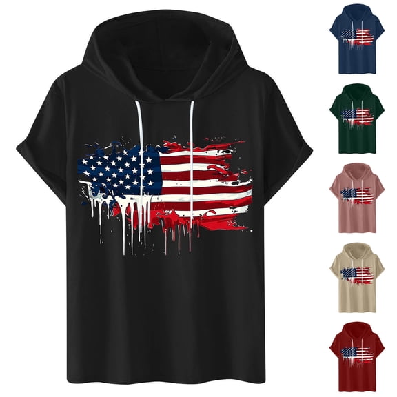 DDAPJ pyju Men's 4th of July Hooded T-shirts American Flag Graphic Hoodie Shirts Independence Day Patriotic Tee Shirt Khaki XXXXL