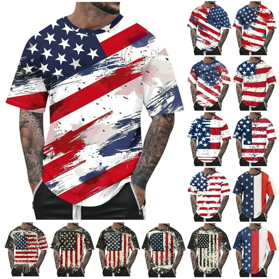 DDAPJ pyju Men's 4th of July Shirt American Flag Short Sleeve T-Shirt 1776 Patriotic Tee Shirt Big and Tall Cool Streetwear Multicolor#12 XXXXL