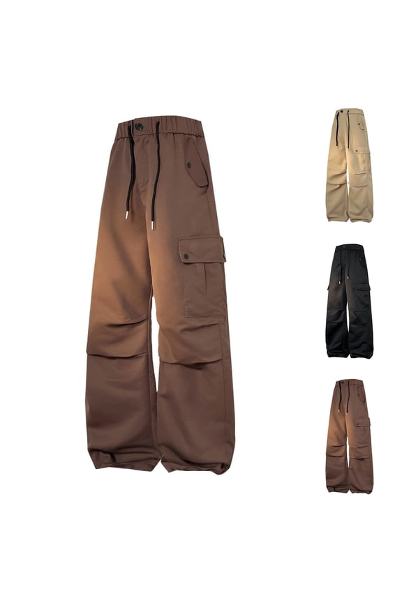 Men's Baggy Cargo Pants 2025 Trendy Casual Parachute Pants Loose Fit Drawstring Harem Joggers with Pockets Big and Tall Hip Hop Streetwear Coffee S